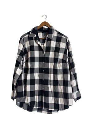 Lane Bryant Plus Size Black White Buffalo Plaid Checked Gingham Button Up Shirt